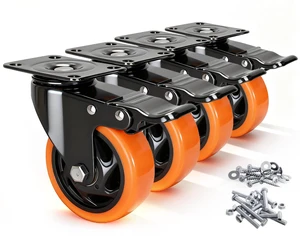 Caster Wheels, 4 Inch Caster Set of 4, Dual Locking PU Casters 2400LB, Swivel Casters for Furniture, Workbench & Tool Cart Quiet, Floor Safe, Smooth Rolling Caster Wheels, 4 Inch Caster Set of 4, Dual Locking PU Casters 2400LB, Swivel Casters for Furniture, Workbench & Tool Cart Quiet, Floor Safe, Smooth Rolling