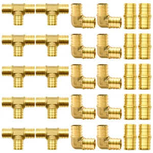 30pcs 3/4" Brass PEX Fittings, Elbow TEE Straight Couplings Set for PEX Pipe 30pcs 3/4" Brass PEX Fittings, Elbow TEE Straight Couplings Set for PEX Pipe
