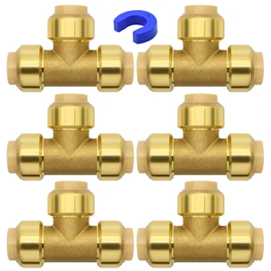 6 Pack 1/2" Pushfit Tee Fittings with Disconnect Clip for Copper, PEX, CPVC Pipe 6 Pack 1/2" Pushfit Tee Fittings with Disconnect Clip for Copper, PEX, CPVC Pipe