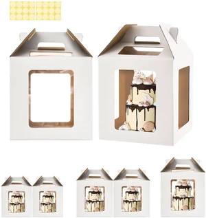 Tall Cake Boxes 6 Windows with handle, In 3 Size 10x10x10&12x12x12&14x14x14inch Cake Carrier,Square Cake box,Take Out Transport Containers for Wedding, Birthday, Party(5Pcs-White) Tall Cake Boxes 6 Windows with handle, In 3 Size 10x10x10&12x12x12&14x14x14inch Cake Carrier,Square Cake box,Take Out Transport Containers for Wedding, Birthday, Party(5Pcs-White)