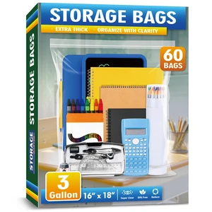 Large 3 Gallon Zippered Plastic Bags for - 16'' x 18'', Ideal for Clothes Clothing, Travel, Moving, 2-mil Thick Clear Plastic, 60 pack Large 3 Gallon Zippered Plastic Bags for - 16'' x 18'', Ideal for Clothes Clothing, Travel, Moving, 2-mil Thick Clear Plastic, 60 pack