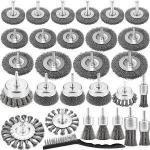 29 Pcs Carbon Steel Wire Wheel for Drill, Cup, Flat & Pen Brush Set Heavy Duty Coarse Knotted/Crimped, 1/4-Inch Round Shank Attachments for Metal Rust Removal, Paint Stripping, Surface Cleaning 29 Pcs Carbon Steel Wire Wheel for Drill, Cup, Flat & Pen Brush Set Heavy Duty Coarse Knotted/Crimped, 1/4-Inch Round Shank Attachments for Metal Rust Removal, Paint Stripping, Surface Cleaning