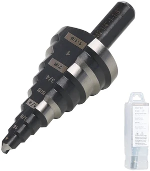 1/4"-1-1/8" M2 Step Drill Bit Unibit for Hole Drilling 9 Sizes M2 High Speed Steel; Double Spiral Flutes; Fast, Clean Cuts in Stainless Steel, Copper, Aluminum, Wood, Plastic 1/4"-1-1/8" M2 Step Drill Bit Unibit for Hole Drilling 9 Sizes M2 High Speed Steel; Double Spiral Flutes; Fast, Clean Cuts in Stainless Steel, Copper, Aluminum, Wood, Plastic