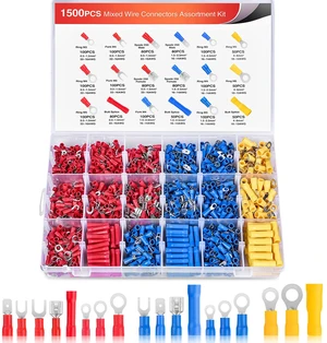 1500PCS Mixed Quick Disconnect Insulated Electrical Crimp Terminals Butt Bullet Spade Bullet Fork Ring Solderless butt Splice piggyback Male Female Connector Assortment for 22-10 AWG Wire 1500PCS Mixed Quick Disconnect Insulated Electrical Crimp Terminals Butt Bullet Spade Bullet Fork Ring Solderless butt Splice piggyback Male Female Connector Assortment for 22-10 AWG Wire