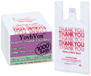 Medium Size 1000 Count Plastic Bags with Handles, T-Shirt Bag, Thank You bags, Shopping Bag, Grocery bag, |for Store, Carry, Pack, Retail|, White, 1/8 Barrel, 10"x5"x18" Medium Size 1000 Count Plastic Bags with Handles, T-Shirt Bag, Thank You bags, Shopping Bag, Grocery bag, |for Store, Carry, Pack, Retail|, White, 1/8 Barrel, 10"x5"x18"
