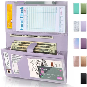 Server Book High Volume, Expandable Server Book,5"×9", Waitress Waiter Book Leather Waitress Book with 2 Zipper Pockets and Magnetic Pocket, Server Books Server Booklet Fit Server Apron, Light Purple Server Book High Volume, Expandable Server Book,5"×9", Waitress Waiter Book Leather Waitress Book with 2 Zipper Pockets and Magnetic Pocket, Server Books Server Booklet Fit Server Apron, Light Purple
