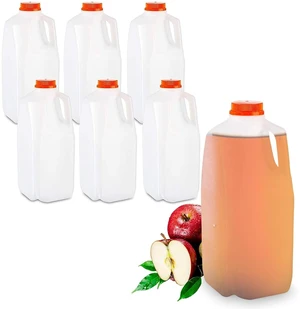 64 Oz HDPE Plastic Juice Bottles with Orange Tamper Evident Caps Set of 6 Bottles and 6 Caps - Made in The USA 64 Oz HDPE Plastic Juice Bottles with Orange Tamper Evident Caps Set of 6 Bottles and 6 Caps - Made in The USA