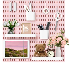 Pegboard Combination Wall Organizer Kit 22" x 22", Pink 4 Pieces Pegboards and 17 Accessories, Wall Mount Display Peg board Panel Kits for Bedroom, Home, Office, Bathroom Pegboard Combination Wall Organizer Kit 22" x 22", Pink 4 Pieces Pegboards and 17 Accessories, Wall Mount Display Peg board Panel Kits for Bedroom, Home, Office, Bathroom
