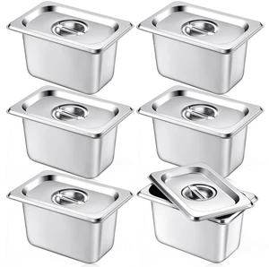 6 Pack Stainless 1/9 Size x 4 Inch Deep Steam Table Pans with Lids Designed for Serving and Food Prep at Buffets, Restaurants, Hotels, Parties, and Home Kitchens; Reusable and Stackable 6 Pack Stainless 1/9 Size x 4 Inch Deep Steam Table Pans with Lids Designed for Serving and Food Prep at Buffets, Restaurants, Hotels, Parties, and Home Kitchens; Reusable and Stackable