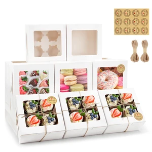 Cupcake Boxes with Window, 6x6x3 Inches Cookie Boxes,50 Pack,White Bakery Treat Boxes for Pastry, Desserts, Chocolate Strawberries, Cupcake Containerss for Gift Giving with Stickers & Twine Cupcake Boxes with Window, 6x6x3 Inches Cookie Boxes,50 Pack,White Bakery Treat Boxes for Pastry, Desserts, Chocolate Strawberries, Cupcake Containerss for Gift Giving with Stickers & Twine