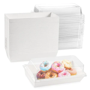 50 Pack 7.5x3.3in Small Charcuterie Boxes with Clear Lids, Mini Treat Box Disposable Grease-Proof Paper Containers, Dessert Packaging For Cookies, Cake Slice, Chocolate Strawberry, Donut, Pastry 50 Pack 7.5x3.3in Small Charcuterie Boxes with Clear Lids, Mini Treat Box Disposable Grease-Proof Paper Containers, Dessert Packaging For Cookies, Cake Slice, Chocolate Strawberry, Donut, Pastry