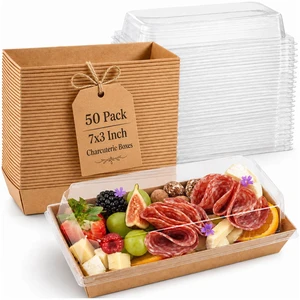 50 Pack 7.5x3.3in Small Charcuterie Boxes with Clear Lids, Mini Treat Box Disposable Grease-Proof Paper Containers, Dessert Packaging For Cookies, Cake Slice, Chocolate Strawberry, Donut, Pastry 50 Pack 7.5x3.3in Small Charcuterie Boxes with Clear Lids, Mini Treat Box Disposable Grease-Proof Paper Containers, Dessert Packaging For Cookies, Cake Slice, Chocolate Strawberry, Donut, Pastry
