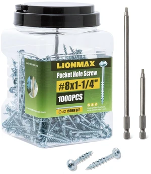 Pocket Hole Screws 1-1/4 Inch, 1000 PCS, Interior #8 Pocket Screws Galvanized, Rust Resistant, Coarse Thread, Square Drive, Washer Head, Zinc Plated, Self Tapping, 150MM Drive Bit Included Pocket Hole Screws 1-1/4 Inch, 1000 PCS, Interior #8 Pocket Screws Galvanized, Rust Resistant, Coarse Thread, Square Drive, Washer Head, Zinc Plated, Self Tapping, 150MM Drive Bit Included