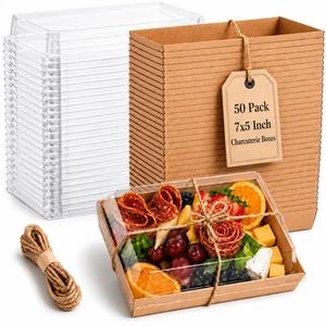 50 Pack 7x5in Charcuterie Board Boxes with Clear Lids, Paper Containers Disposable Grease-Proof Dessert Packaging, Food Containers For Charcuterie, Bakery, Cookies, Pastry, Cake Slice, Strawberries 50 Pack 7x5in Charcuterie Board Boxes with Clear Lids, Paper Containers Disposable Grease-Proof Dessert Packaging, Food Containers For Charcuterie, Bakery, Cookies, Pastry, Cake Slice, Strawberries