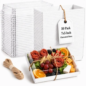 50 Pack 7x5in Charcuterie Board Boxes with Clear Lids, Paper Containers Disposable Grease-Proof Dessert Packaging, Food Containers For Charcuterie, Bakery, Cookies, Pastry, Cake Slice, Strawberries 50 Pack 7x5in Charcuterie Board Boxes with Clear Lids, Paper Containers Disposable Grease-Proof Dessert Packaging, Food Containers For Charcuterie, Bakery, Cookies, Pastry, Cake Slice, Strawberries