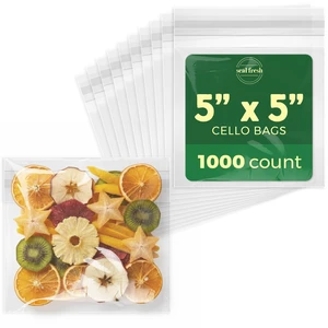 Self Sealing Cellophane Bags - 5" x 5" (1000 Count) - Clear Plastic Resealable Cello Bag - Cellophane Treat Bags, Cookie Bags for Packaging, Candy bags, Cello Bags, Pastry Bags Self Sealing Cellophane Bags - 5" x 5" (1000 Count) - Clear Plastic Resealable Cello Bag - Cellophane Treat Bags, Cookie Bags for Packaging, Candy bags, Cello Bags, Pastry Bags