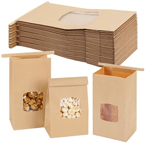 100pcs Small Bakery Cookie Bags with Seal,3.5x2.2x6.7In Treat Bags Brown Kraft Paper Treat Bag with Window Seal by Tin Tie Tab for Homemade Bread Cookie Pastry Treat Bakery Gift Giving Packing 100pcs Small Bakery Cookie Bags with Seal,3.5x2.2x6.7In Treat Bags Brown Kraft Paper Treat Bag with Window Seal by Tin Tie Tab for Homemade Bread Cookie Pastry Treat Bakery Gift Giving Packing