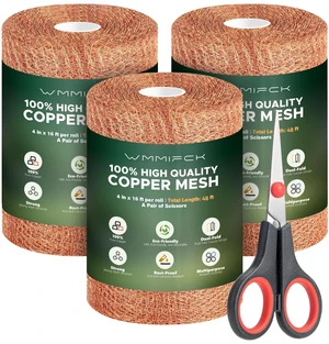 3rd Gen Copper Mesh Rodent Control, 100% Pure Copper Wool for Mice & Slugs 3 Rolls Copper Wire Mesh Screen for Pest Control - Slug & Snail Barrier, Rats Deterrent, Copper Steel Wool with Scissors 3rd Gen Copper Mesh Rodent Control, 100% Pure Copper Wool for Mice & Slugs 3 Rolls Copper Wire Mesh Screen for Pest Control - Slug & Snail Barrier, Rats Deterrent, Copper Steel Wool with Scissors