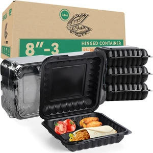 55-Pack 8x8 34oz Black To Go Containers Shrink Wrapped No Pre-Wash 3-Compartment Sanitary Sealed BPA-Free Heavy Duty Clamshell | Microwave Freezer Safe, Leak-Proof Meal Prep & Leftover Boxes 55-Pack 8x8 34oz Black To Go Containers Shrink Wrapped No Pre-Wash 3-Compartment Sanitary Sealed BPA-Free Heavy Duty Clamshell | Microwave Freezer Safe, Leak-Proof Meal Prep & Leftover Boxes