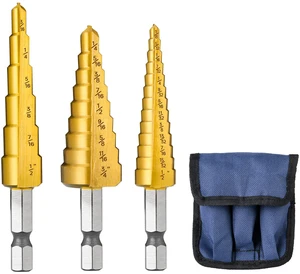3PCS HSS Step Drill Bit Set for Metal Titanium Unibit 28 Sizes Titanium Stepper Up Bits with Portable Bag for Sheet Metal, Aluminum, Iron and Plastic 3PCS HSS Step Drill Bit Set for Metal Titanium Unibit 28 Sizes Titanium Stepper Up Bits with Portable Bag for Sheet Metal, Aluminum, Iron and Plastic