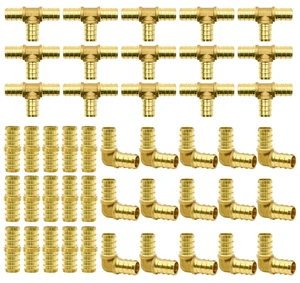 45pcs 1/2" PEX Fittings, Elbow TEE Straight Couplings Set, PEX Brass Crimp Fitting Combo with Tees, Elbows, Straights 45pcs 1/2" PEX Fittings, Elbow TEE Straight Couplings Set, PEX Brass Crimp Fitting Combo with Tees, Elbows, Straights