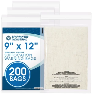 9 X 12 (200 Count) Self Seal Clear Poly Bags with Suffocation Warning for Packaging, T Shirts - Permanent Adhesive 9 X 12 (200 Count) Self Seal Clear Poly Bags with Suffocation Warning for Packaging, T Shirts - Permanent Adhesive
