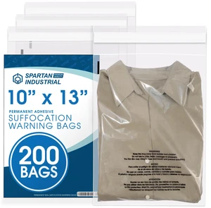 10 X 13 (200 Count) Self Seal Clear Poly Bags with Suffocation Warning for Packaging, T Shirts - Permanent Adhesive 10 X 13 (200 Count) Self Seal Clear Poly Bags with Suffocation Warning for Packaging, T Shirts - Permanent Adhesive