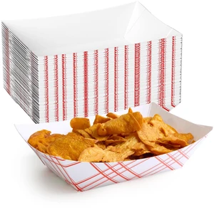 100 Pack 3lb Paper Food Tray Red, Disposable Paper Boat for Nacho Food Holder Trays, Serving Boats for Taco Hot Dog Snack Fries Dessert Popcorn Sauce 100 Pack 3lb Paper Food Tray Red, Disposable Paper Boat for Nacho Food Holder Trays, Serving Boats for Taco Hot Dog Snack Fries Dessert Popcorn Sauce