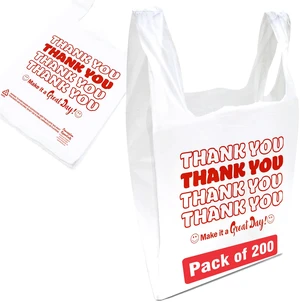 Disposable & Reusable Thank You T-Shirt Bags- Pack of 200 Disposable & Reusable Thank You T-Shirt Bags- Pack of 200