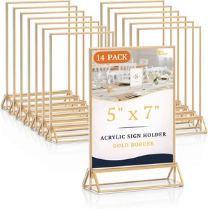 14 Pack 5×7 Clear Acrylic Sign Holder with Gold Borders and Vertical Stand, Double Sided Table Menu Holders Picture Frames for Wedding Table Numbers, Restaurant Signs, Photos and Art Display 14 Pack 5×7 Clear Acrylic Sign Holder with Gold Borders and Vertical Stand, Double Sided Table Menu Holders Picture Frames for Wedding Table Numbers, Restaurant Signs, Photos and Art Display