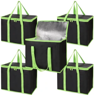 5-Pack Cooler Insulated Food Delivery Bag, Thermal Hot Pizza, X-Large Bags for Grocery/Catering/Shopping, Rideshare Delivery Bag, Large Cold Frozen Accessories, Black-Green Edge 5-Pack Cooler Insulated Food Delivery Bag, Thermal Hot Pizza, X-Large Bags for Grocery/Catering/Shopping, Rideshare Delivery Bag, Large Cold Frozen Accessories, Black-Green Edge