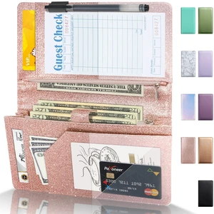 Server Book High Volume, Expandable Server Book,5"×9", Waitress Waiter Book Leather Waitress Book with 2 Zipper Pockets and Magnetic Pocket, Server Books Booklet Fit Server Apron, Glitter Rose Gold Server Book High Volume, Expandable Server Book,5"×9", Waitress Waiter Book Leather Waitress Book with 2 Zipper Pockets and Magnetic Pocket, Server Books Booklet Fit Server Apron, Glitter Rose Gold
