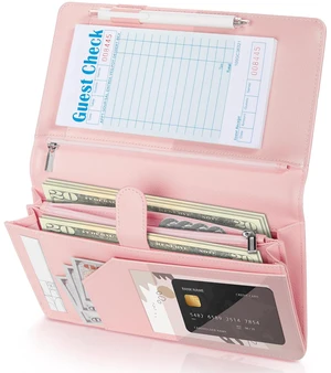 Server Book High Volume, Expandable Server Book,5"×9", Waitress Waiter Book Leather Waitress Book with 2 Zipper Pockets and Magnetic Pocket, Server Books Server Booklet Fit Server Apron, Light Pink Server Book High Volume, Expandable Server Book,5"×9", Waitress Waiter Book Leather Waitress Book with 2 Zipper Pockets and Magnetic Pocket, Server Books Server Booklet Fit Server Apron, Light Pink