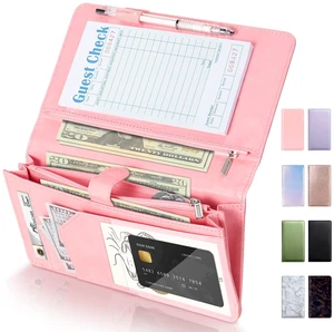 Server Book High Volume, Expandable Server Book,5"×9", Waitress Waiter Book Sturdy Leather Waitress Book with 2 Zipper Pockets and Magnetic Pocket, Server Books Fit Server Apron (Pink) Server Book High Volume, Expandable Server Book,5"×9", Waitress Waiter Book Sturdy Leather Waitress Book with 2 Zipper Pockets and Magnetic Pocket, Server Books Fit Server Apron (Pink)