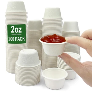 2 oz Disposable Bagasse Fiber Souffle Cups 200pk, 100% Natural Biodegradable Compostable Condiment Cups Sample Cup Tasting Cup (White, Pack of 200) 2 oz Disposable Bagasse Fiber Souffle Cups 200pk, 100% Natural Biodegradable Compostable Condiment Cups Sample Cup Tasting Cup (White, Pack of 200)