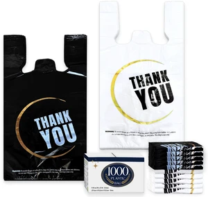 1000 Count Thank you bags, T shirt bags, White Plastic Bags (500Count), Black Plastic Bags (500Count) Reusable and Disposable Supermarket Bag 11''x6''x21'' (W/B1000) 1000 Count Thank you bags, T shirt bags, White Plastic Bags (500Count), Black Plastic Bags (500Count) Reusable and Disposable Supermarket Bag 11''x6''x21'' (W/B1000)