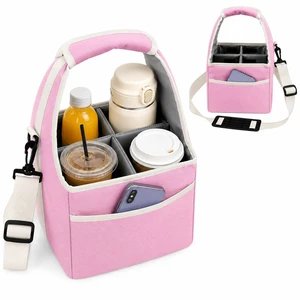 Reusable Drink Carrier Tote Bag with Handle Family Size 4 Compartment Water Bottle Holder with Adjustable Shoulder Strap & Removable Dividers Multiple Tumbler Caddy for Car,Delivery,Family Outings Reusable Drink Carrier Tote Bag with Handle Family Size 4 Compartment Water Bottle Holder with Adjustable Shoulder Strap & Removable Dividers Multiple Tumbler Caddy for Car,Delivery,Family Outings