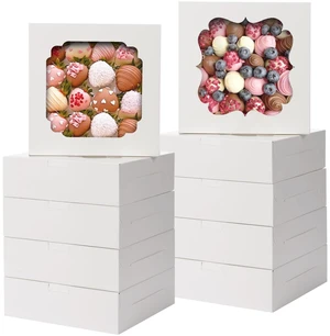 60pcs 2 Style Windows 8x8x2.5 Inches Cookie Boxes, Bakery Boxes 270gsm Food Grade Cardboard, Flat and Pre-folded for Easy Assembly, Highlight Your Baked Goods and Display Gifts Perfectly 60pcs 2 Style Windows 8x8x2.5 Inches Cookie Boxes, Bakery Boxes 270gsm Food Grade Cardboard, Flat and Pre-folded for Easy Assembly, Highlight Your Baked Goods and Display Gifts Perfectly