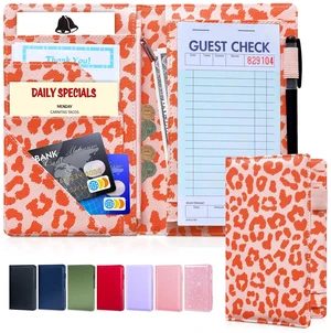 5x8 Server Book, 7 Pocket Zipper Organizer, Fits Apron, Leopard Pink Reinforced PU Leather, Rigid Writing Surface, Spill-Resistant, Easy Clean, Fits 3.5x6.75 Checks, for Restaurants Cafes Bars 5x8 Server Book, 7 Pocket Zipper Organizer, Fits Apron, Leopard Pink Reinforced PU Leather, Rigid Writing Surface, Spill-Resistant, Easy Clean, Fits 3.5x6.75 Checks, for Restaurants Cafes Bars