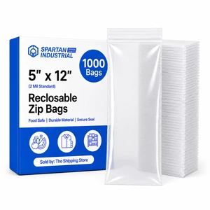 5 X 12 (1000 Count) 2 Mil Clear Reclosable Zip Plastic Poly Bags with Resealable Lock Seal Zipper 5 X 12 (1000 Count) 2 Mil Clear Reclosable Zip Plastic Poly Bags with Resealable Lock Seal Zipper