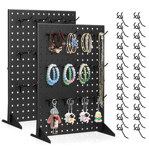 2 Pack Peg Board Display Stand for Vendors with 24 Hooks Metal Tabletop Pegboard Display Stand for Craft Shows 17" X 13" Retail Display Racks Peg Board Organizer Holder Black 2 Pack Peg Board Display Stand for Vendors with 24 Hooks Metal Tabletop Pegboard Display Stand for Craft Shows 17" X 13" Retail Display Racks Peg Board Organizer Holder Black