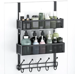 Adjustable Over The Door Hooks Organizer, Door Hanger Coat Rack with 2 Mesh Baskets and 10 Hooks, Back of Door Storage Organizer for Bedroom,Bathroom,Kitchen (Black) Adjustable Over The Door Hooks Organizer, Door Hanger Coat Rack with 2 Mesh Baskets and 10 Hooks, Back of Door Storage Organizer for Bedroom,Bathroom,Kitchen (Black)