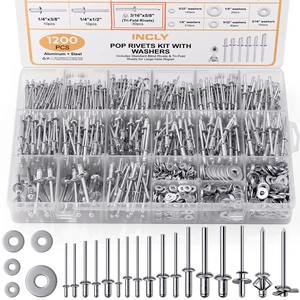 1200PCS Pop Rivets & Trifold Rivets Assortment Kit with Washers 14 Sizes Aluminum Rivets, 3/32", 1/8", 5/32", 3/16", 1/4", and 3/16'' x 5/8" Tri-Fold Rivets for Metal, Automotive, Kayak 1200PCS Pop Rivets & Trifold Rivets Assortment Kit with Washers 14 Sizes Aluminum Rivets, 3/32", 1/8", 5/32", 3/16", 1/4", and 3/16'' x 5/8" Tri-Fold Rivets for Metal, Automotive, Kayak