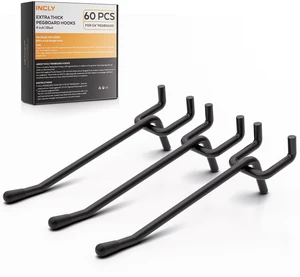 60 Pack 4 Inch Black Pegboard Hooks, 1/4" Heavy Duty Peg Board Shelving Hooks Accessories, Fit for 1/4" Pegboard, Garage, Crafts, Kitchen, Store, Peg Board Tool Hangers 60 Pack 4 Inch Black Pegboard Hooks, 1/4" Heavy Duty Peg Board Shelving Hooks Accessories, Fit for 1/4" Pegboard, Garage, Crafts, Kitchen, Store, Peg Board Tool Hangers