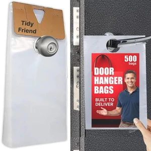 Plastic Door Hanger Bags 500 Pack - 6 x 12 In, Clear Door Hanger Bags 12 Tall Flyer Bags, 1.5 mil Thick, Moisture & Tear Resistant, Easy Fill, Fits Brochures, Invitations, Samples & Postcards Plastic Door Hanger Bags 500 Pack - 6 x 12 In, Clear Door Hanger Bags 12 Tall Flyer Bags, 1.5 mil Thick, Moisture & Tear Resistant, Easy Fill, Fits Brochures, Invitations, Samples & Postcards