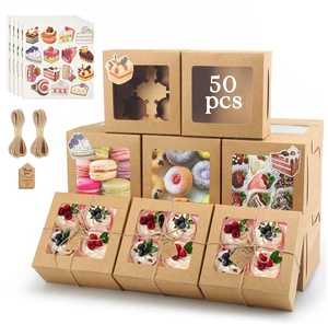 Cupcake Boxes, 6x6x3 Inches Cookie Boxes,50 Pack,Brown Bakery Treat Boxes for Pastry, Desserts, Chocolate Strawberries, Cupcake Containerss for Gift Giving with Stickers & Twine Cupcake Boxes, 6x6x3 Inches Cookie Boxes,50 Pack,Brown Bakery Treat Boxes for Pastry, Desserts, Chocolate Strawberries, Cupcake Containerss for Gift Giving with Stickers & Twine