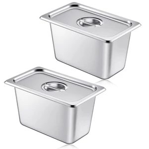 2 Pack Stainless 1/4 Size x 6 Inch Deep Steam Table Pans with Lids 2 Pack Stainless 1/4 Size x 6 Inch Deep Steam Table Pans with Lids