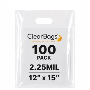 12"x15" Clear Plastic Bags With Handles - 2.25 Mil Extra Thick - 100 Pack Transparent Bag with Grip for Gifts, Shopping, & Merchandise - Durable LDPE Die Cut for Packaging - Bulk Clear Plastic Bag 12"x15" Clear Plastic Bags With Handles - 2.25 Mil Extra Thick - 100 Pack Transparent Bag with Grip for Gifts, Shopping, & Merchandise - Durable LDPE Die Cut for Packaging - Bulk Clear Plastic Bag