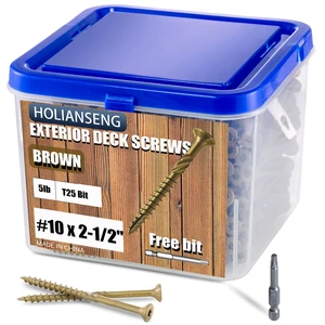 Deck Screws 2-1/2 Inch, #10 x 2-1/2, 5lb, 385Pcs Rust Resistant, Brown Epoxy Coated, Outdoor Screws, Torx/Star Drive, T25 Bit Deck Screws 2-1/2 Inch, #10 x 2-1/2, 5lb, 385Pcs Rust Resistant, Brown Epoxy Coated, Outdoor Screws, Torx/Star Drive, T25 Bit