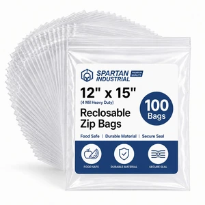 12 X 15 (100 Count) 4 Mil Thick Clear Reclosable Zip Plastic Poly Bags with Resealable Lock Seal Zipper - Heavy Duty and Durable 12 X 15 (100 Count) 4 Mil Thick Clear Reclosable Zip Plastic Poly Bags with Resealable Lock Seal Zipper - Heavy Duty and Durable